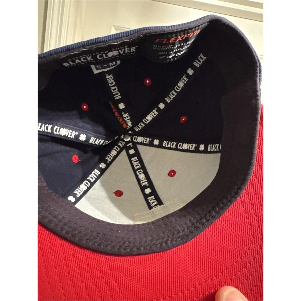 Black Clover x Rawlings Navy Blue Red Stretch Fitted Hat Cap Sz S/M
